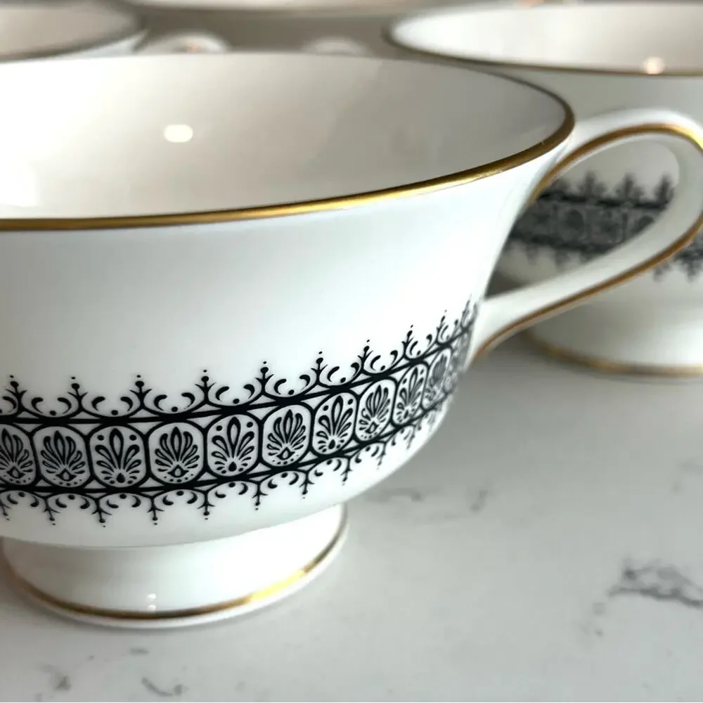 Wedgwood Astor Black On White Newer Footed Cream Soup Bowl Cup (Set of Four)